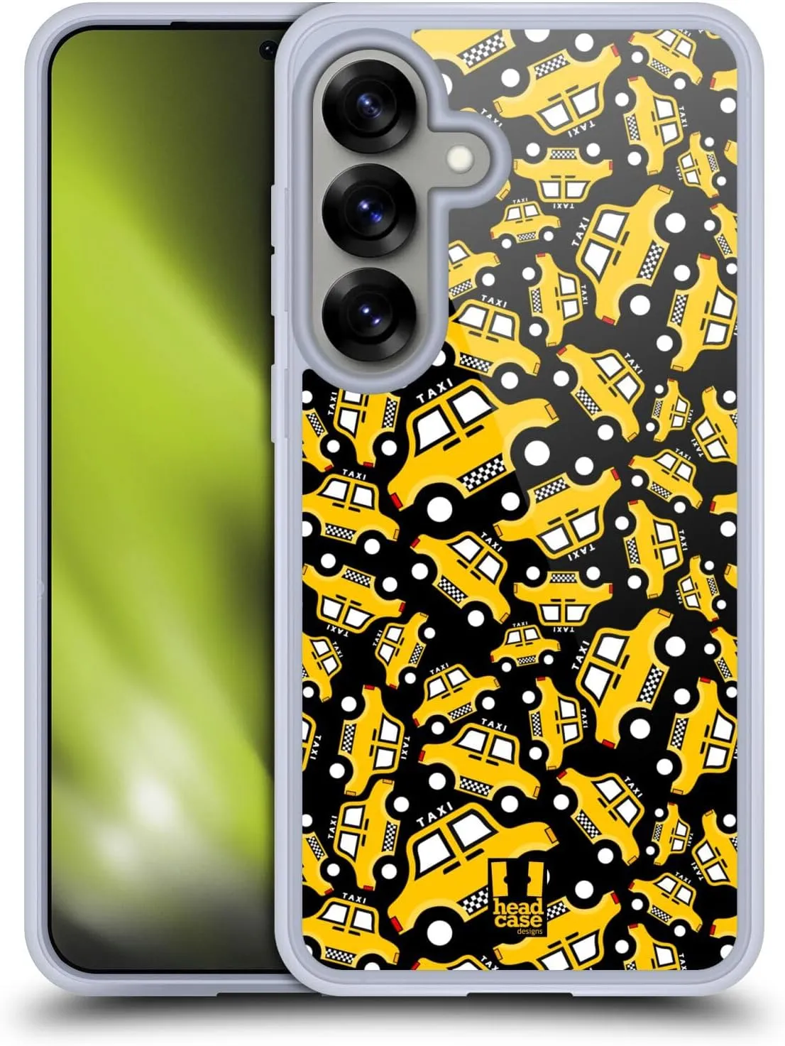 Head Case Designs Black Taxi Pattern Yellow Cab Soft Gel Case [Military Grade Protection] Compatible with Samsung Galaxy S25