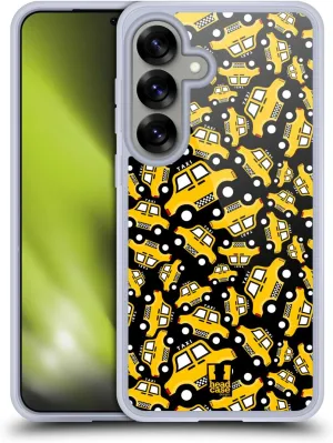 Head Case Designs Black Taxi Pattern Yellow Cab Soft Gel Case [Military Grade Protection] Compatible with Samsung Galaxy S25