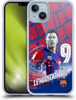 Head Case Designs Officially Licensed FC Barcelona Robert Lewandowski 2023/24 First Team Gel Case [Military Grade Protection] Compatible with Apple iPhone 14 Plus