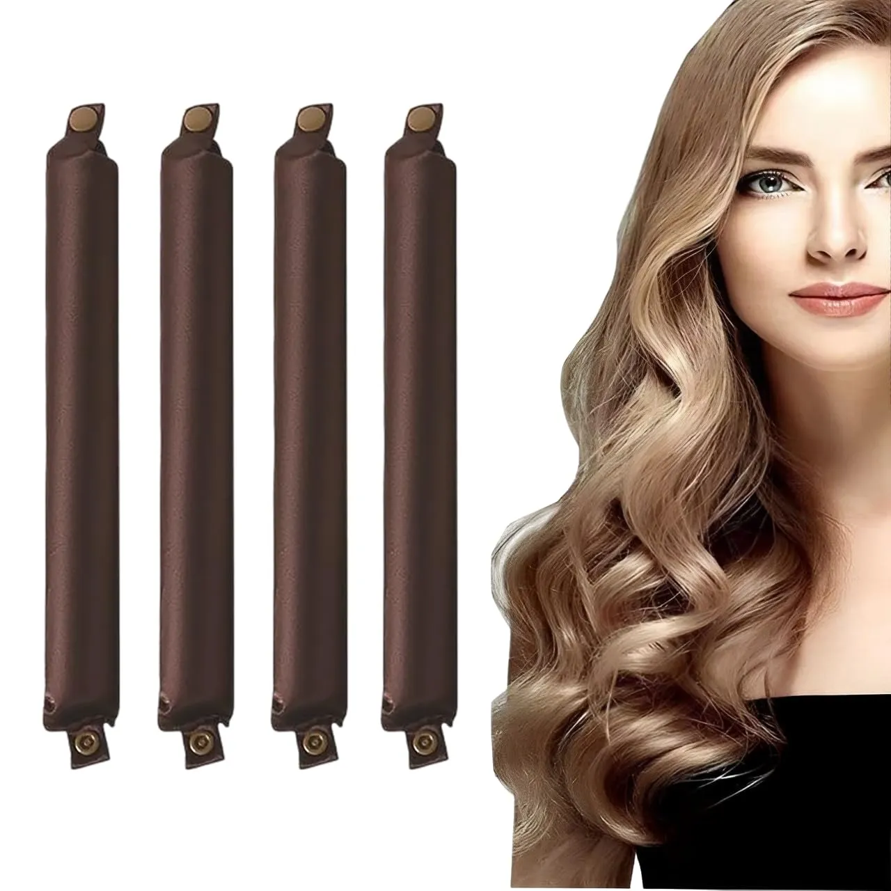 Heatless Curls for Long Hair Overnight Thick Curling Rod with Snaps Curls Sleep In Hair Curler Roller No Heat (Brown, Regular Size)