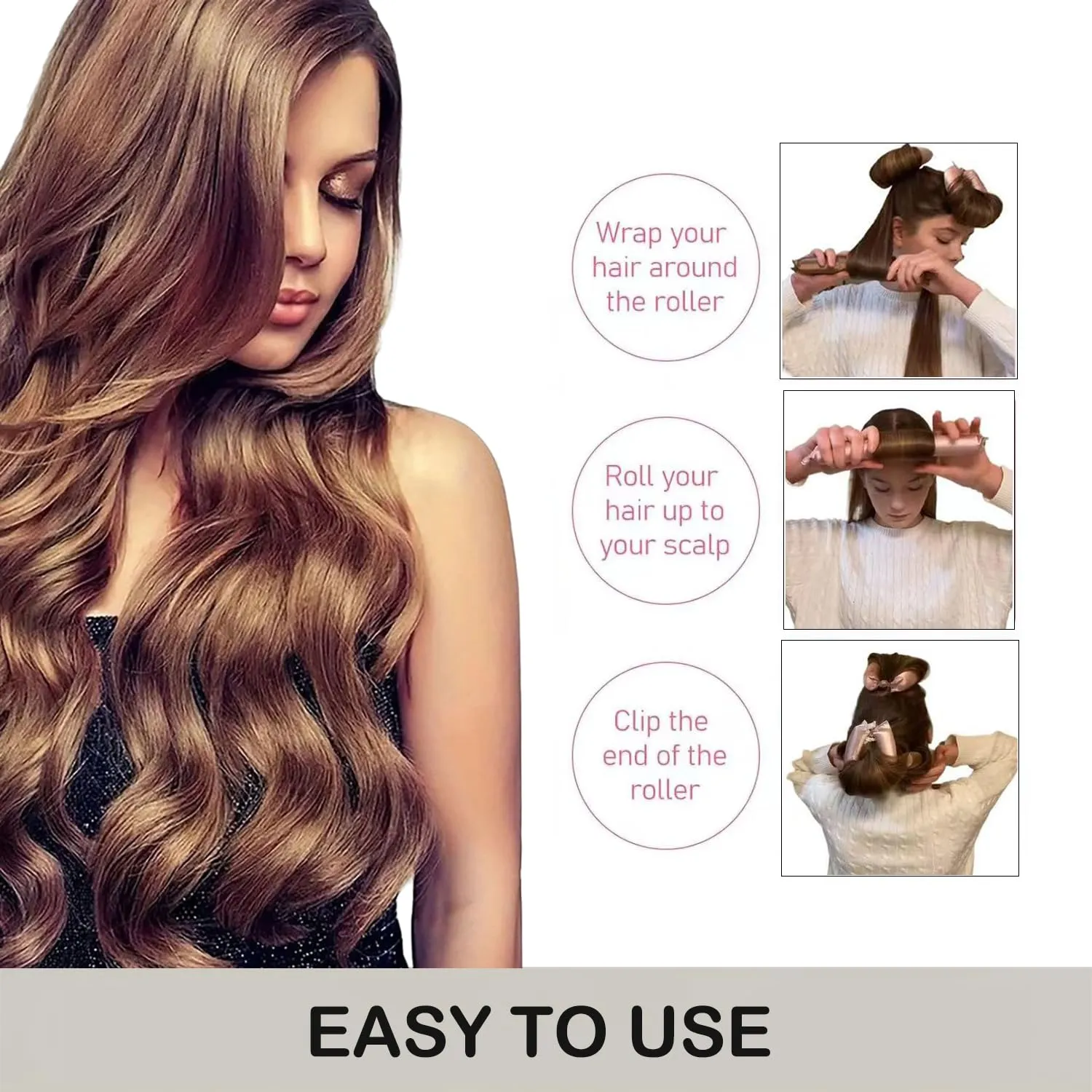 Heatless Curls for Long Hair Overnight Thick Curling Rod with Snaps Curls Sleep In Hair Curler Roller No Heat (Brown, Regular Size)