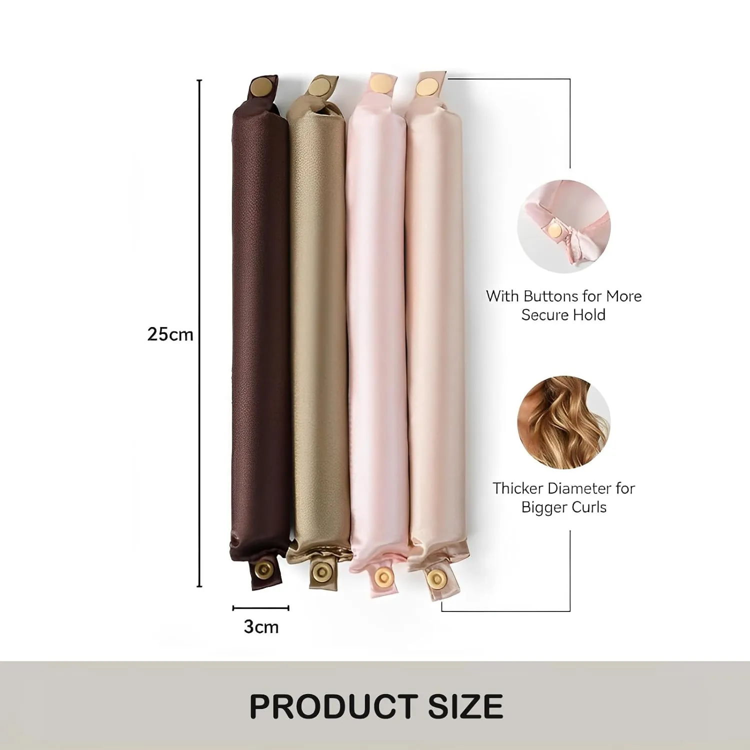 Heatless Curls for Long Hair Overnight Thick Curling Rod with Snaps Curls Sleep In Hair Curler Roller No Heat (Brown, Regular Size)