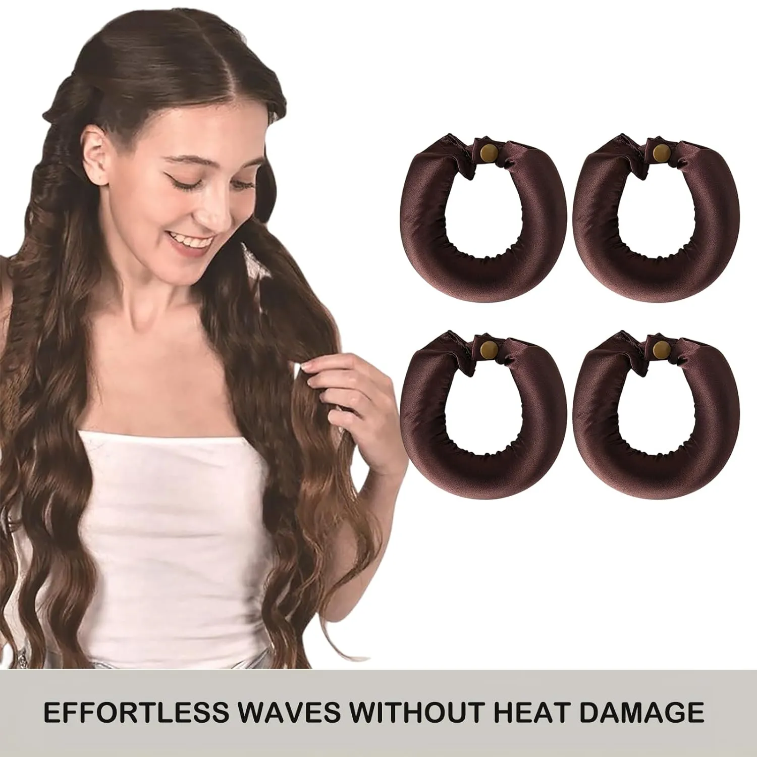 Heatless Curls for Long Hair Overnight Thick Curling Rod with Snaps Curls Sleep In Hair Curler Roller No Heat (Brown, Regular Size)