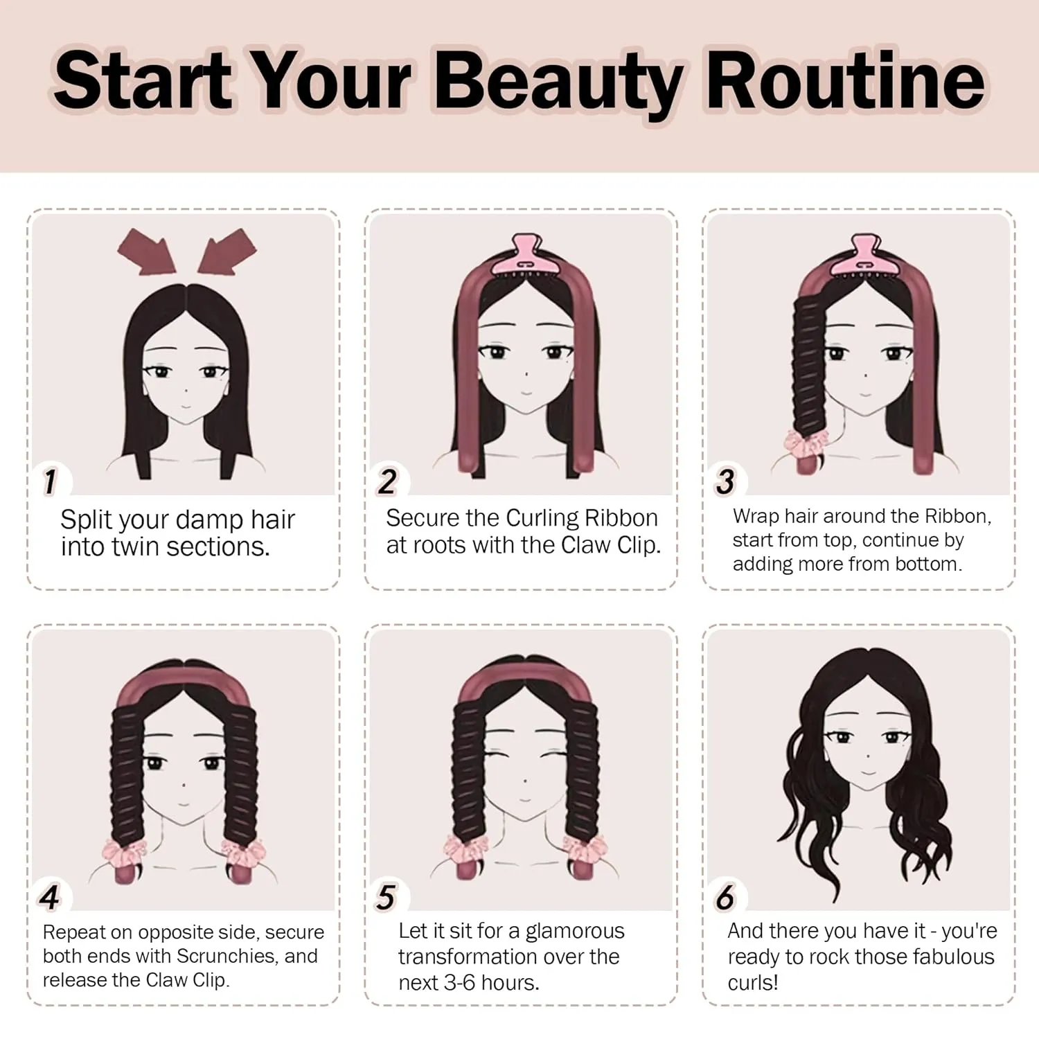 Heatless Hair Curler,Blowout Heatless Curls Overnight,No Heat Curling Rod Set with Satin Bonnet for Sleep in,Pink