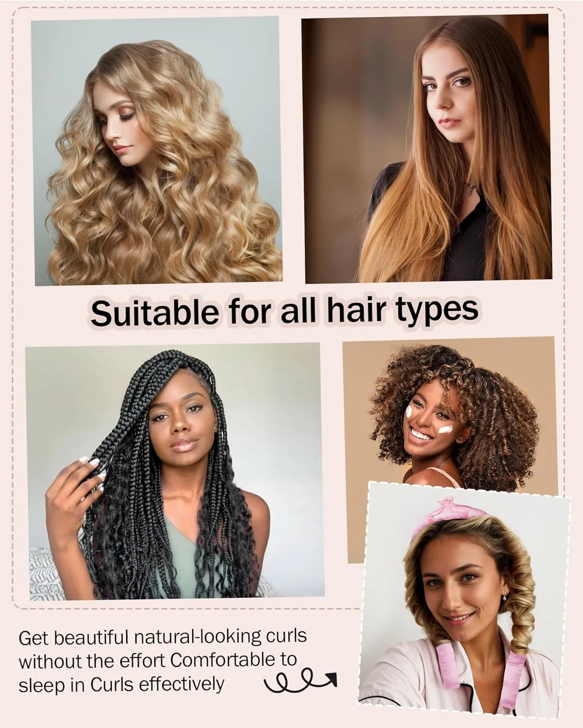 Heatless Hair Curler,Blowout Heatless Curls Overnight,No Heat Curling Rod Set with Satin Bonnet for Sleep in,Pink