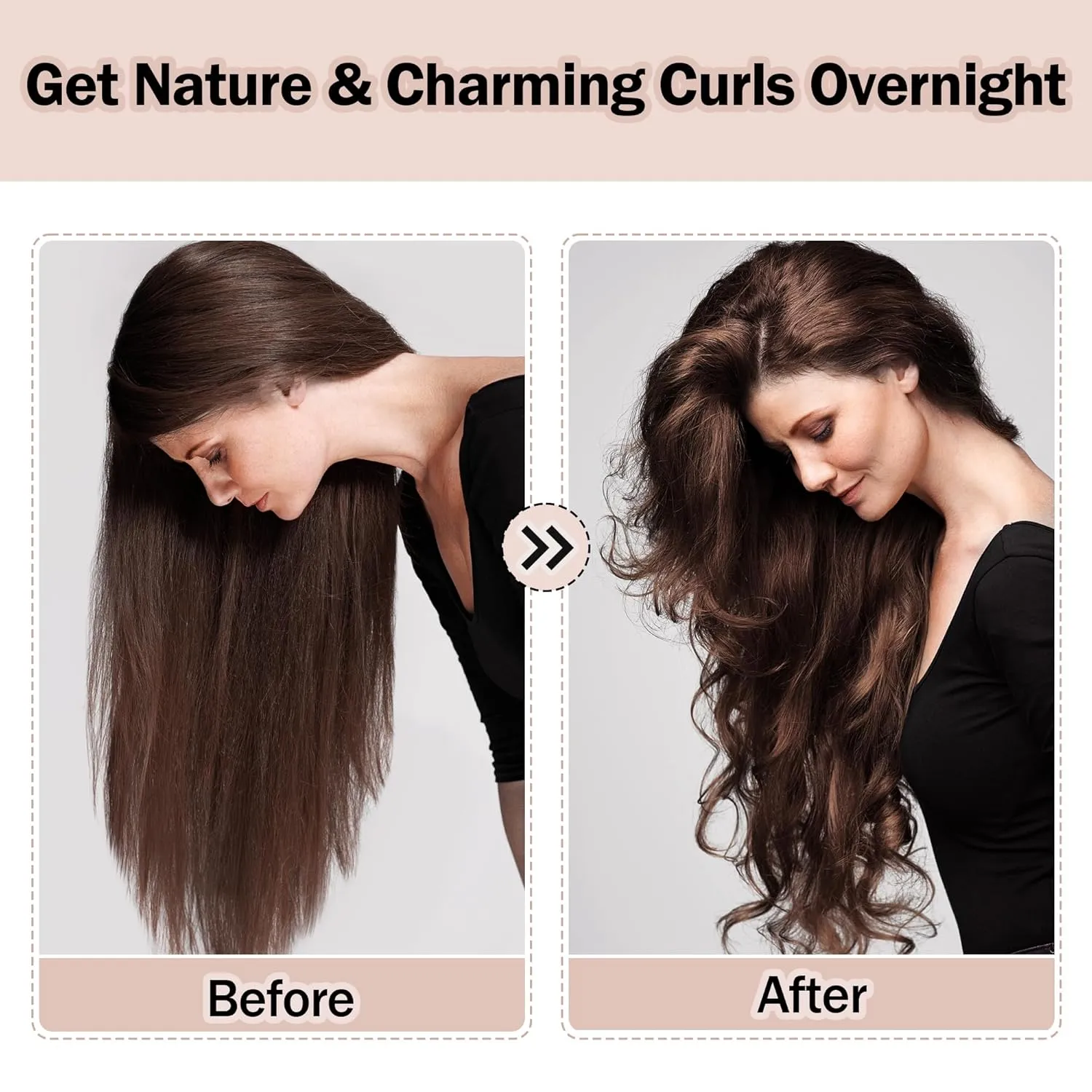 Heatless Hair Curler,Blowout Heatless Curls Overnight,No Heat Curling Rod Set with Satin Bonnet for Sleep in,Pink
