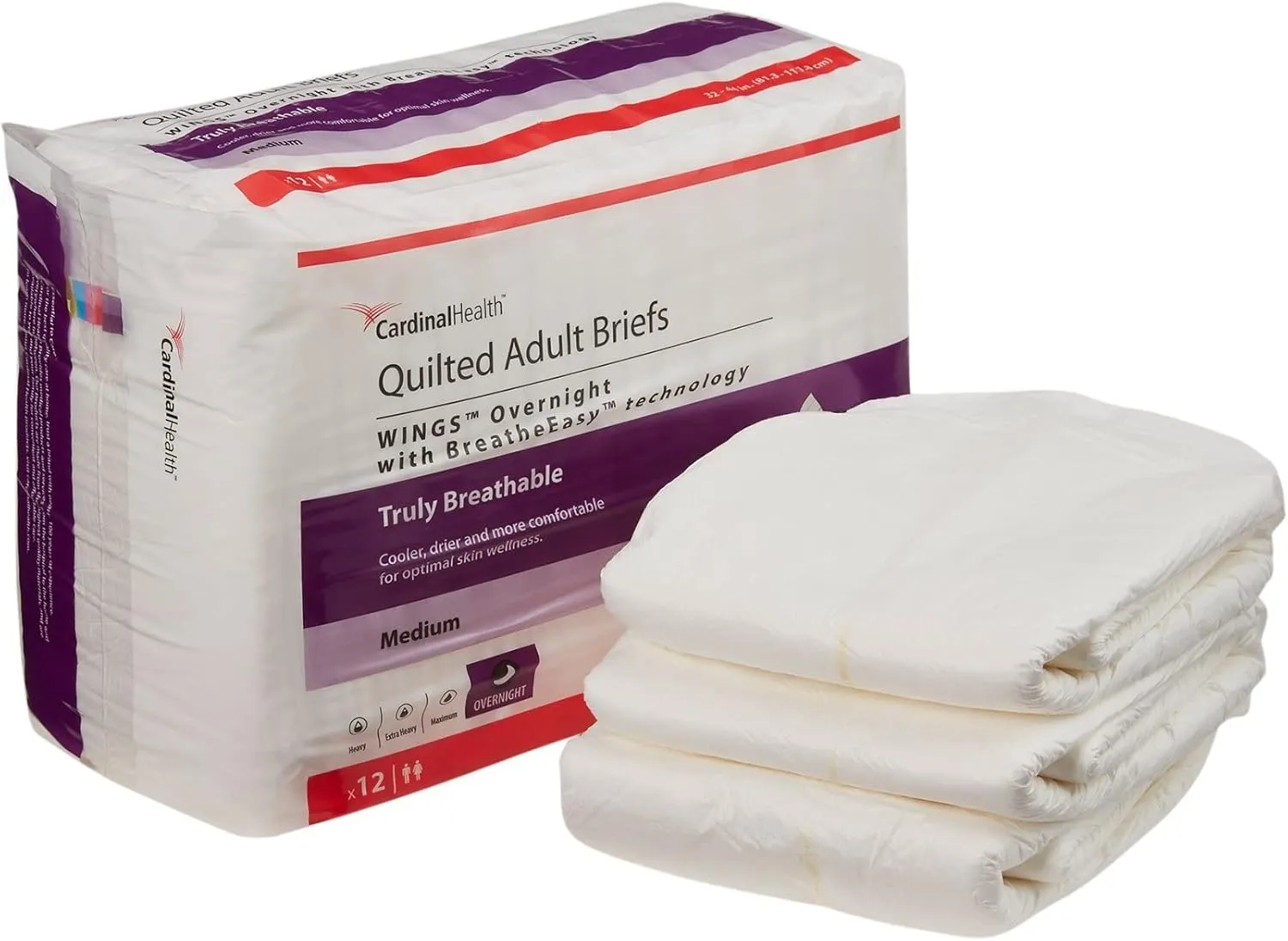 Heavy Absorbency Disposable Overnight Unisex Adult Incontinence Brief, Medium, 12 per Bag