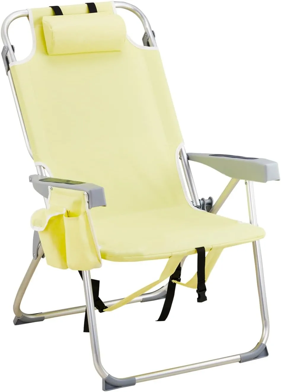 Heightened Oxford Cloth Silver White Aluminum Tube Bearing 220 lbs Beach Chair, Suitable for Beach, Fishing, Camping, Outdoor(26 * 27 * 39in & Yellow)
