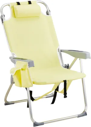 Heightened Oxford Cloth Silver White Aluminum Tube Bearing 220 lbs Beach Chair, Suitable for Beach, Fishing, Camping, Outdoor(26 * 27 * 39in & Yellow)