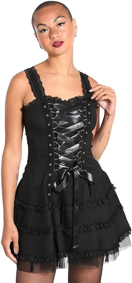 Hell Bunny Harley Dress New Sexy Mini Corset Ruffle Emo Punk Gothic Party, Black