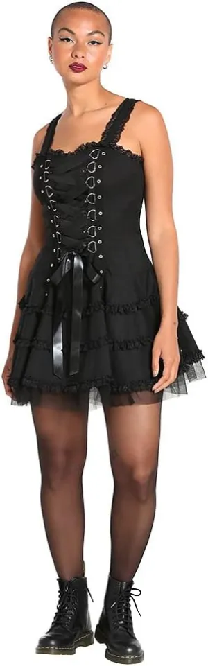 Hell Bunny Harley Dress New Sexy Mini Corset Ruffle Emo Punk Gothic Party, Black