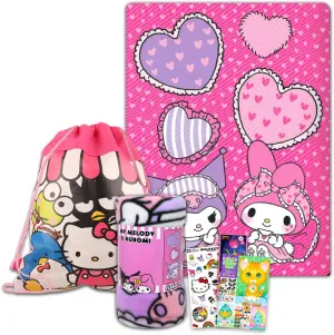 Hello Kitty Fleece Blanket Sleepover Set for Girls - Bundle with 45x60 Inch My Melody Throw Blanket, Hello Kitty and Friends Bag, Stickers and More | Hello Kitty Overnight Pack