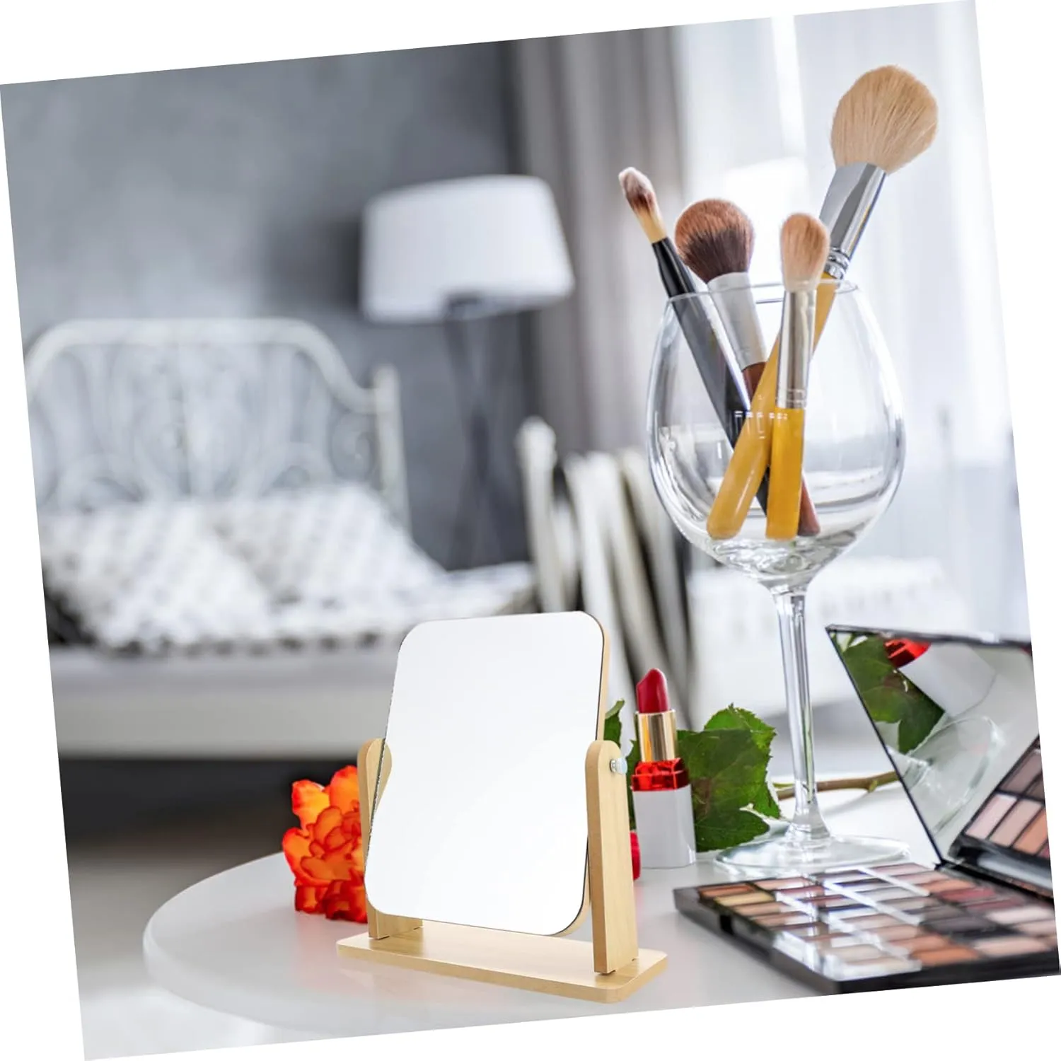Hemoton Rotating Vanity Mirror Led Bathroom Mirror for Wall Makeup Square Table Decorative Makeup