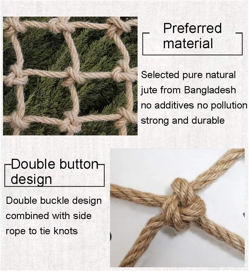Hemp Rope Net Fence Net Decor Climbing Cargo Net Woven Rope Truck Cargo Trailer Netting Non-Slip Playground Railings Safety Netting Protection Net Hemp Safety net Dia 4mm