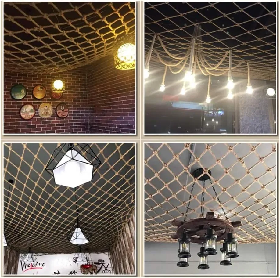 Hemp Rope Net Fence Net Decor Climbing Cargo Net Woven Rope Truck Cargo Trailer Netting Non-Slip Playground Railings Safety Netting Protection Net Hemp Safety net Dia 4mm