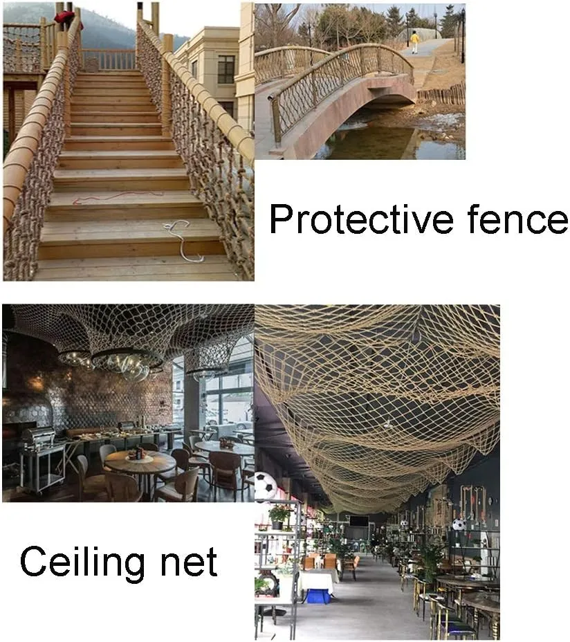 Hemp Rope Net Fence Net Decor Climbing Cargo Net Woven Rope Truck Cargo Trailer Netting Non-Slip Playground Railings Safety Netting Protection Net Hemp Safety net Dia 4mm