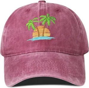 Hepandy Embroidered Palm Tree Hats for Men Women