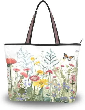 Herbs Flowers Tote Bag for Women Casual Shoulder Bag Women Hobo Bag Top Handle Handbag for Shopping Travel Work
