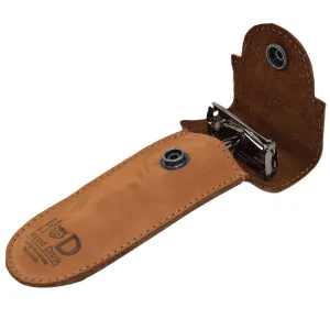 Hide & Drink, Double Edge Protector Case, Barber Razor Sheath, Safety Cover, Travel and Commuter Essentials, Portable Carry Bag, Vintage, Full Grain Leather, Handmade, Old Tobacco