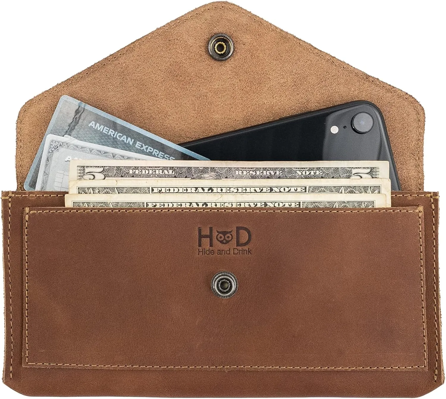 Hide & Drink, Large Female Wallet, Travel Organizer for Women, Vintage Money and Card Holder, Full Grain Leather, Handmade, Single Malt Mahogany