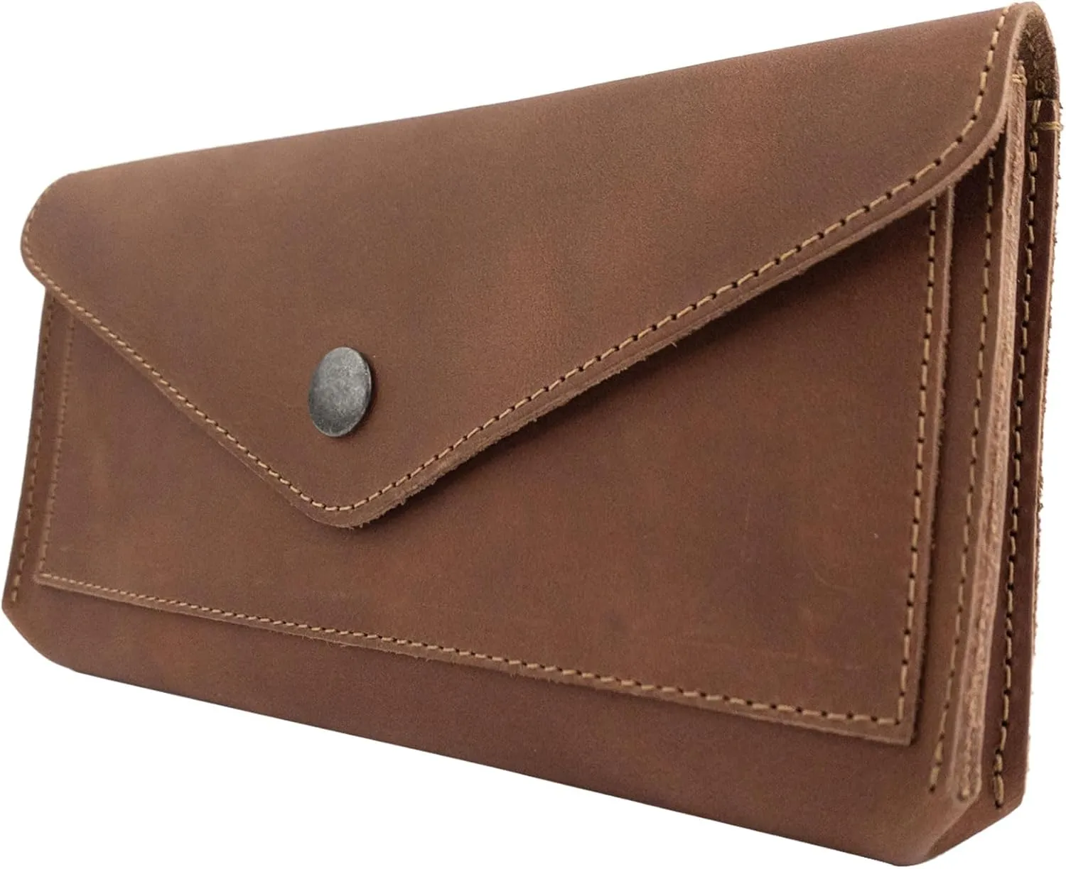 Hide & Drink, Large Female Wallet, Travel Organizer for Women, Vintage Money and Card Holder, Full Grain Leather, Handmade, Single Malt Mahogany