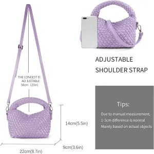 Hnycinj Hand Woven Crossbody Tote Bag for Women Small Handbag Vegan Leather Shoulderbag Lightweight Cute Purse Top Handle Bag