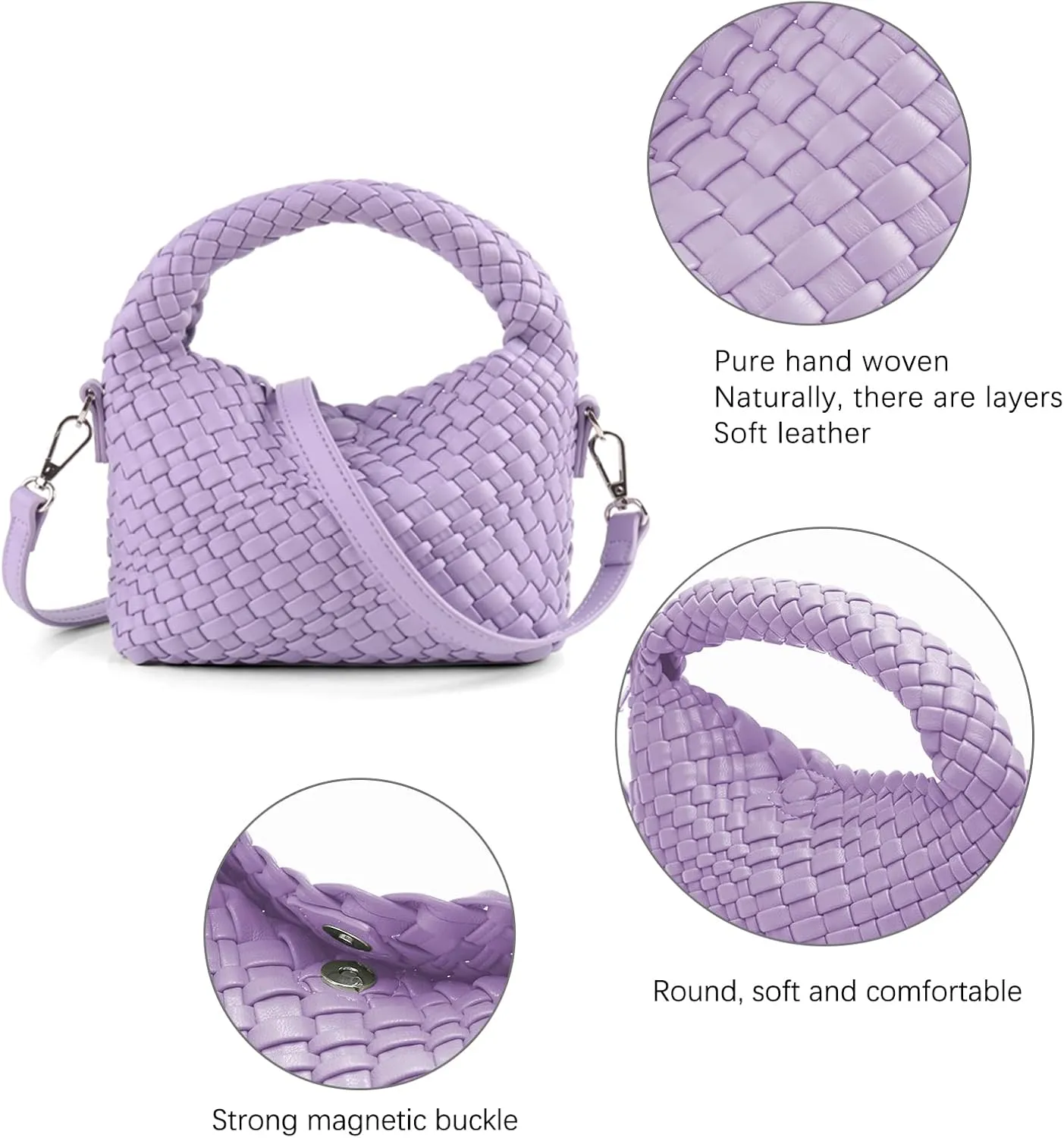 Hnycinj Hand Woven Crossbody Tote Bag for Women Small Handbag Vegan Leather Shoulderbag Lightweight Cute Purse Top Handle Bag