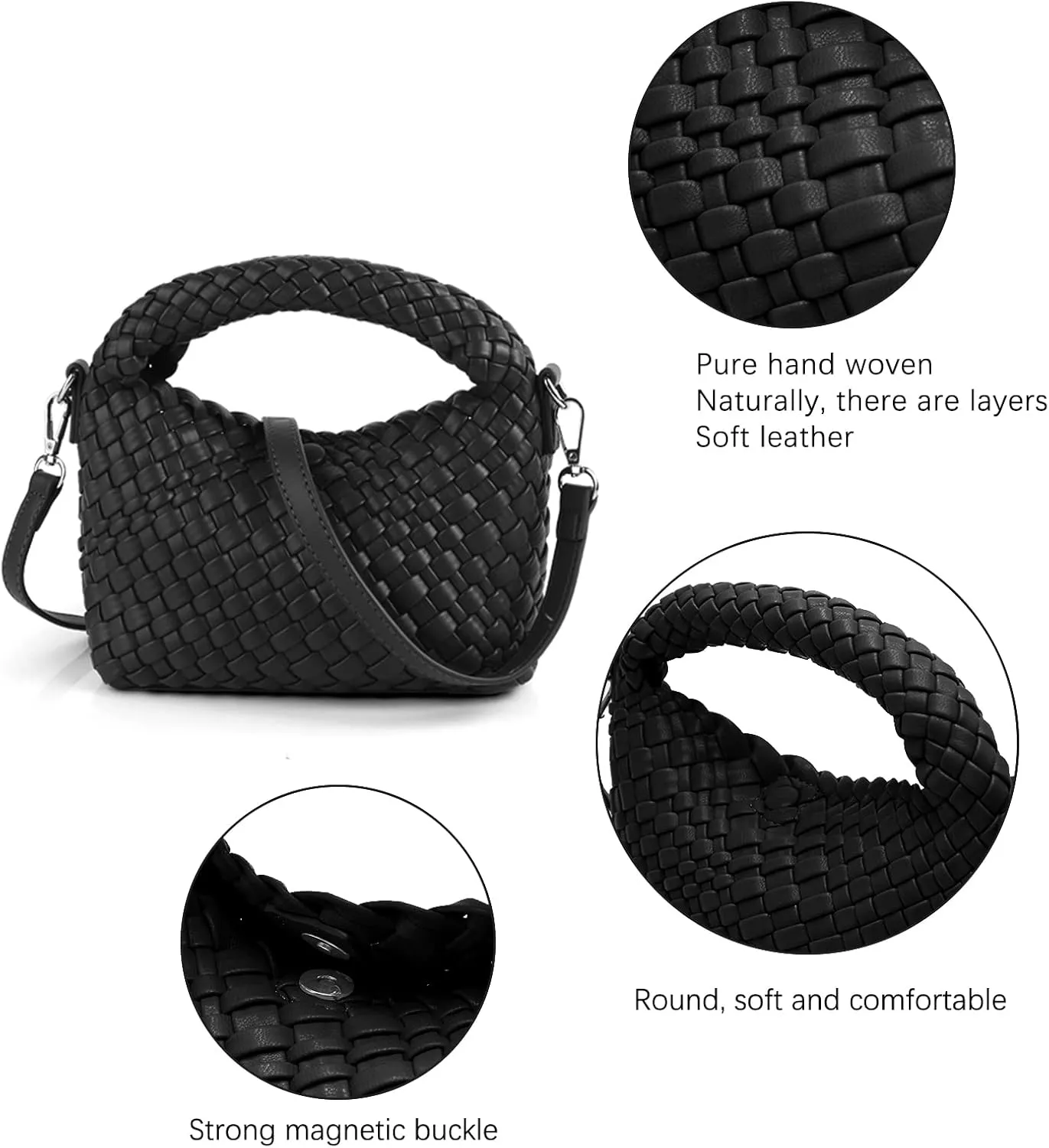 Hnycinj Hand Woven Crossbody Tote Bag for Women Small Handbag Vegan Leather Shoulderbag Lightweight Cute Purse Top Handle Bag