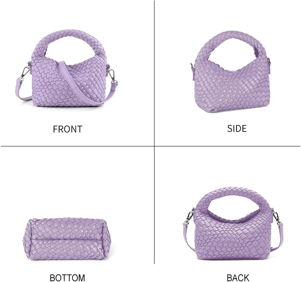 Hnycinj Hand Woven Crossbody Tote Bag for Women Small Handbag Vegan Leather Shoulderbag Lightweight Cute Purse Top Handle Bag