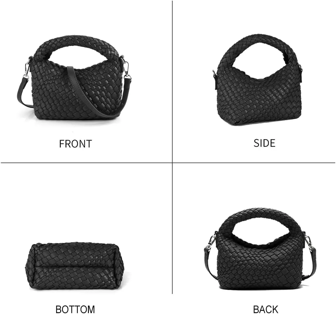 Hnycinj Hand Woven Crossbody Tote Bag for Women Small Handbag Vegan Leather Shoulderbag Lightweight Cute Purse Top Handle Bag