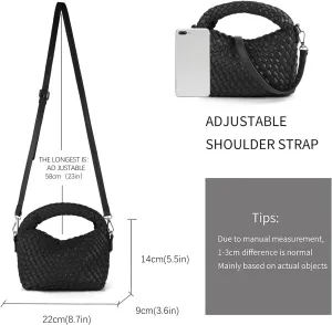 Hnycinj Hand Woven Crossbody Tote Bag for Women Small Handbag Vegan Leather Shoulderbag Lightweight Cute Purse Top Handle Bag