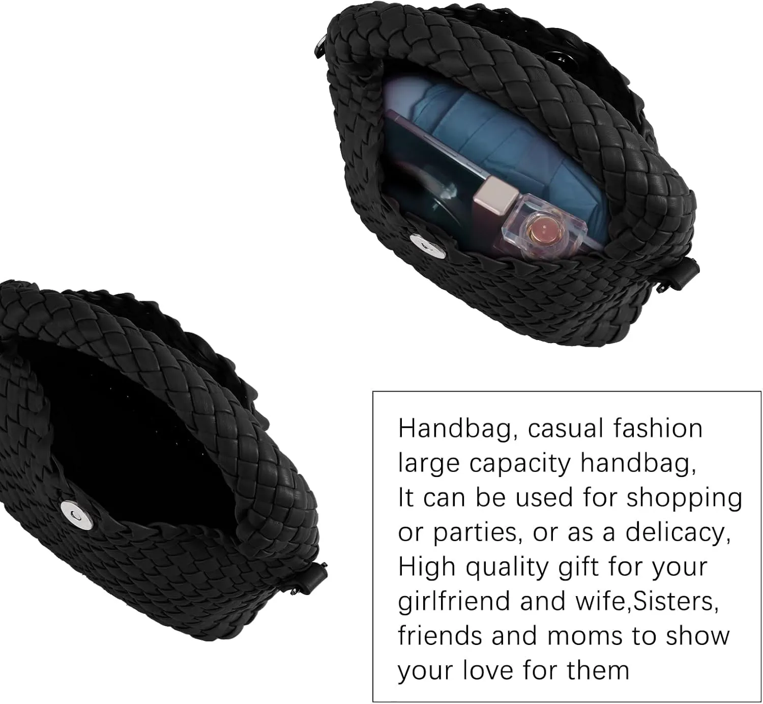 Hnycinj Hand Woven Crossbody Tote Bag for Women Small Handbag Vegan Leather Shoulderbag Lightweight Cute Purse Top Handle Bag
