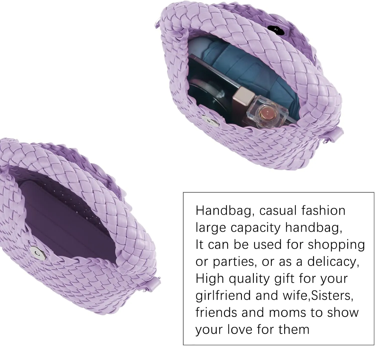 Hnycinj Hand Woven Crossbody Tote Bag for Women Small Handbag Vegan Leather Shoulderbag Lightweight Cute Purse Top Handle Bag