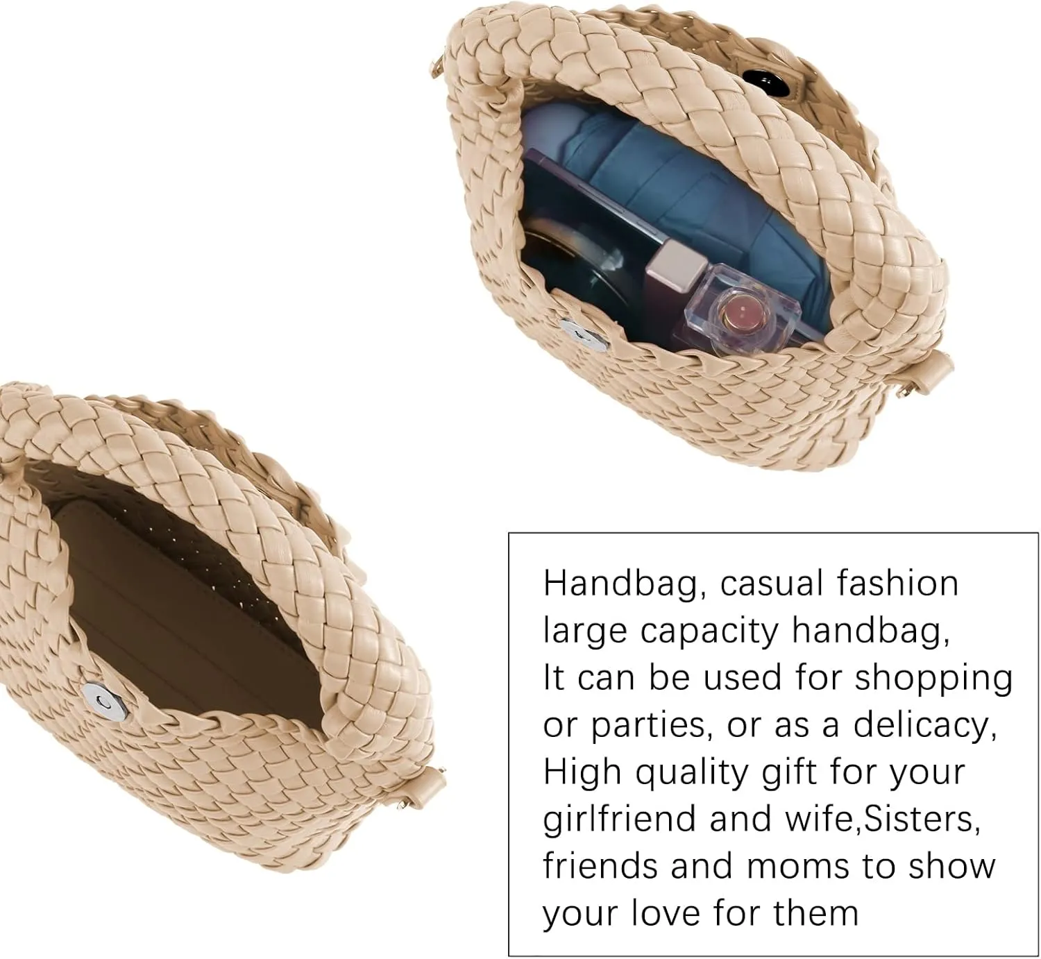 Hnycinj Hand Woven Crossbody Tote Bag for Women Small Handbag Vegan Leather Shoulderbag Lightweight Cute Purse Top Handle Bag