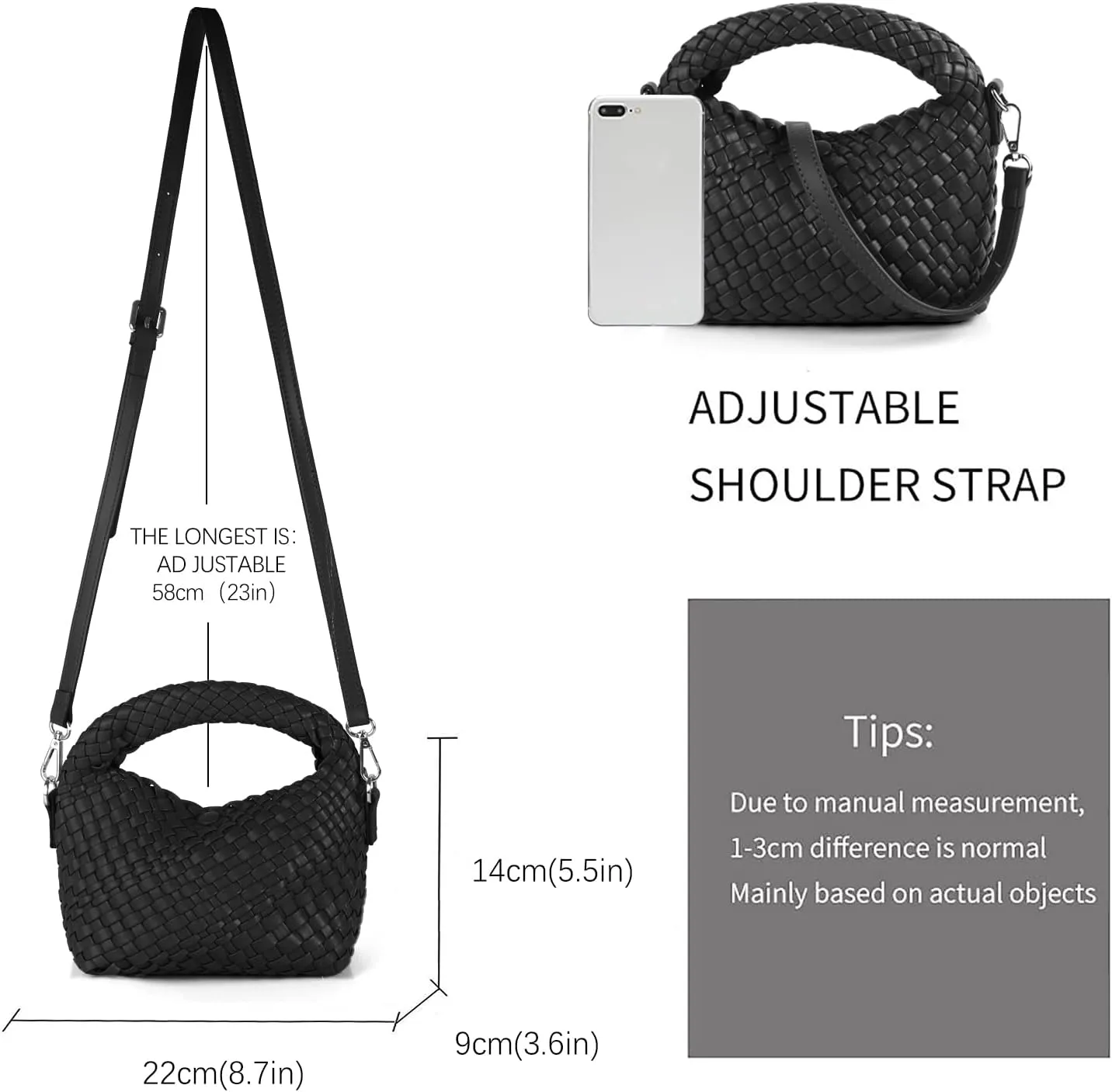 Hnycinj Hand Woven Crossbody Tote Bag for Women Small Handbag Vegan Leather Shoulderbag Lightweight Cute Purse Top Handle Bag