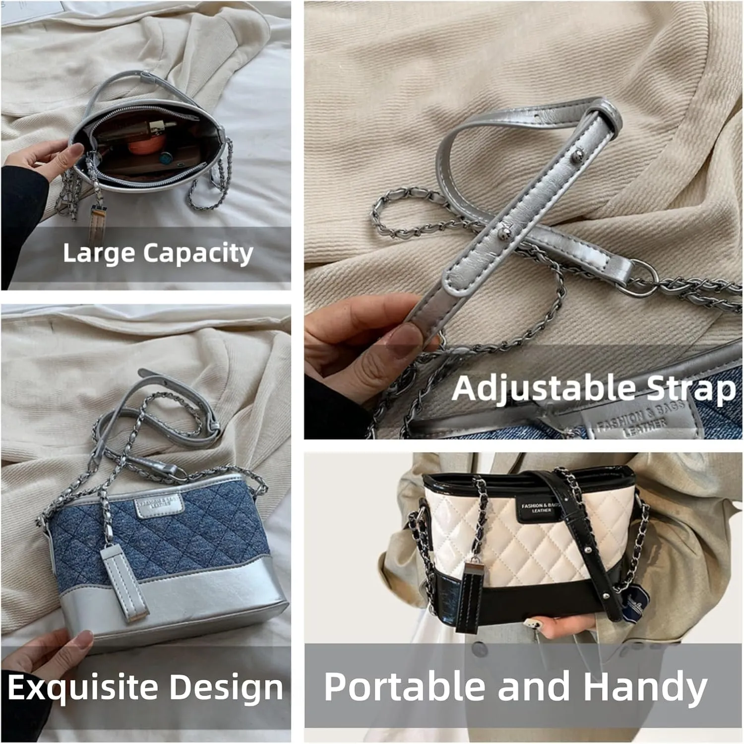 Hobo Bag For Women, Color-Block Wide Shoulder Strap Crossbody and Single Shoulder Bag,Functional Design