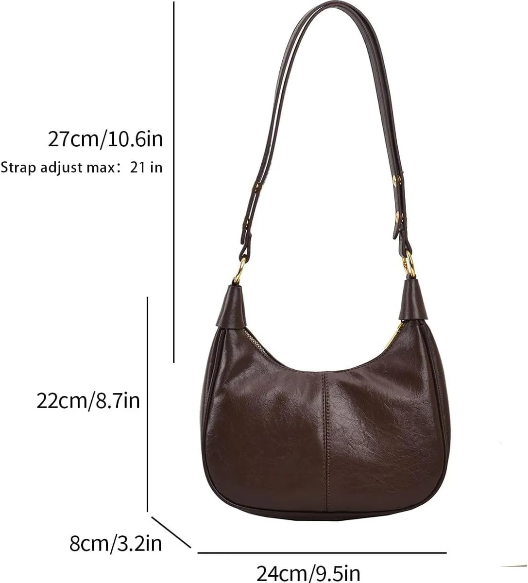 Hobo Bag Shoulder Bag for Women Purse Vegan Leather Retro Handbag with Zipper Pocket and Adjustable Strap