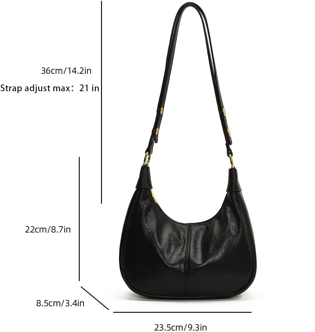 Hobo Bag Shoulder Bag for Women Purse Vegan Leather Retro Handbag with Zipper Pocket and Adjustable Strap