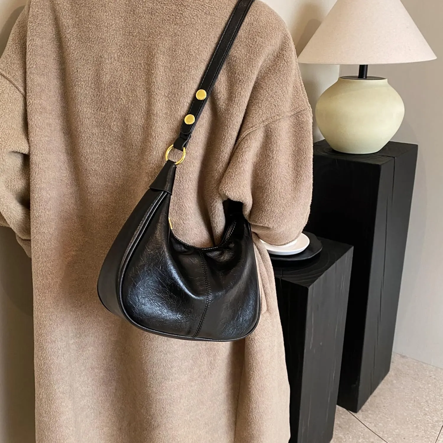 Hobo Bag Shoulder Bag for Women Purse Vegan Leather Retro Handbag with Zipper Pocket and Adjustable Strap