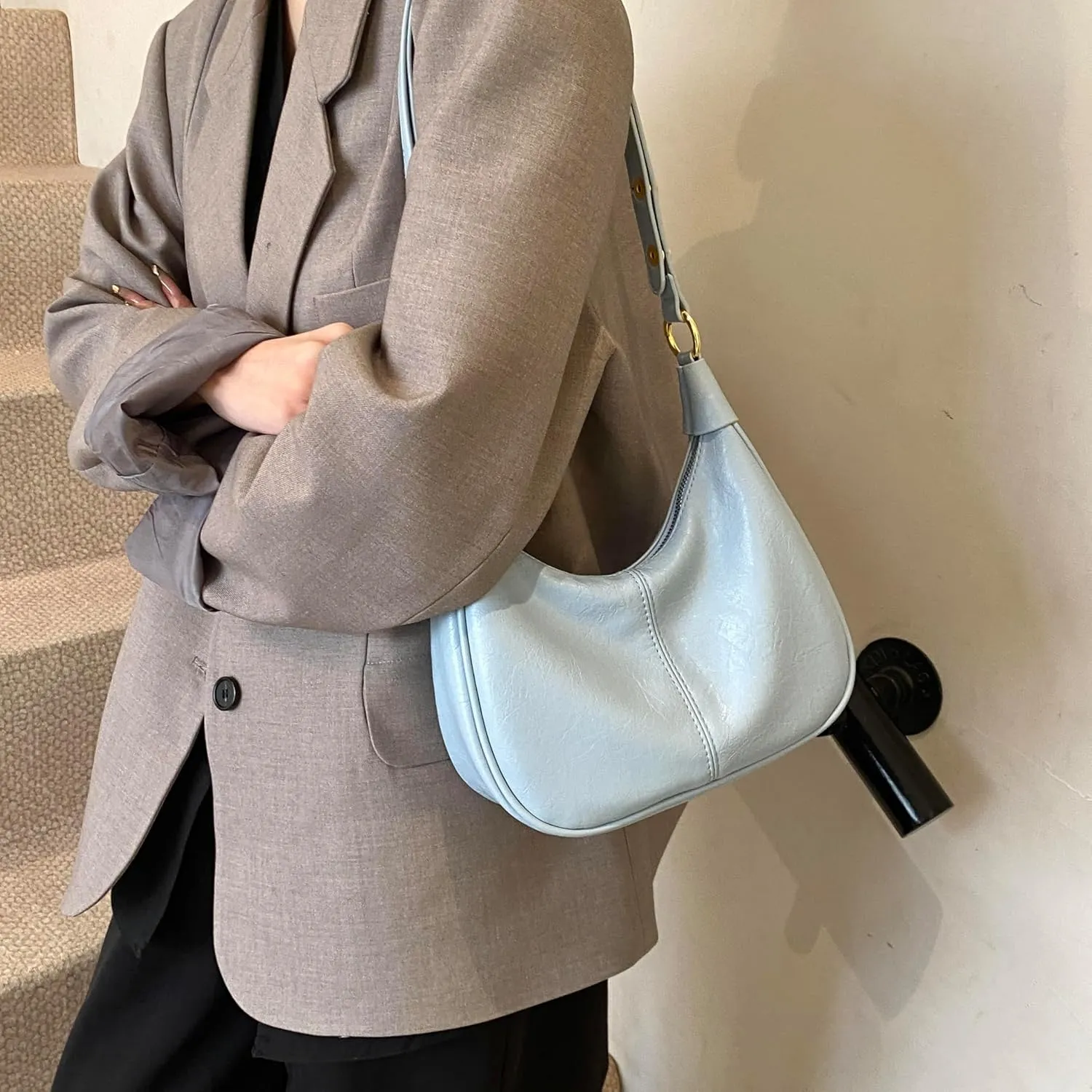 Hobo Bag Shoulder Bag for Women Purse Vegan Leather Retro Handbag with Zipper Pocket and Adjustable Strap