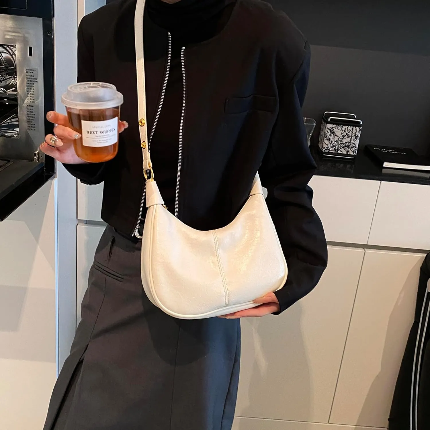 Hobo Bag Shoulder Bag for Women Purse Vegan Leather Retro Handbag with Zipper Pocket and Adjustable Strap