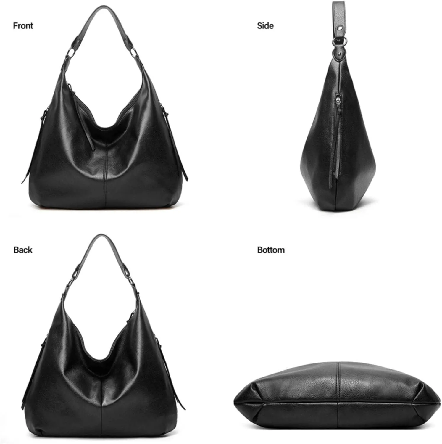Hobo Bags for Women Soft PU Leather Slouchy Bag Shoulder Purse with Zipper 3 In 1 Large Capacity Shopping Tote Leisure Messenger Bags PU Leather Purses and Handbags Shoulder Bag Z-Black