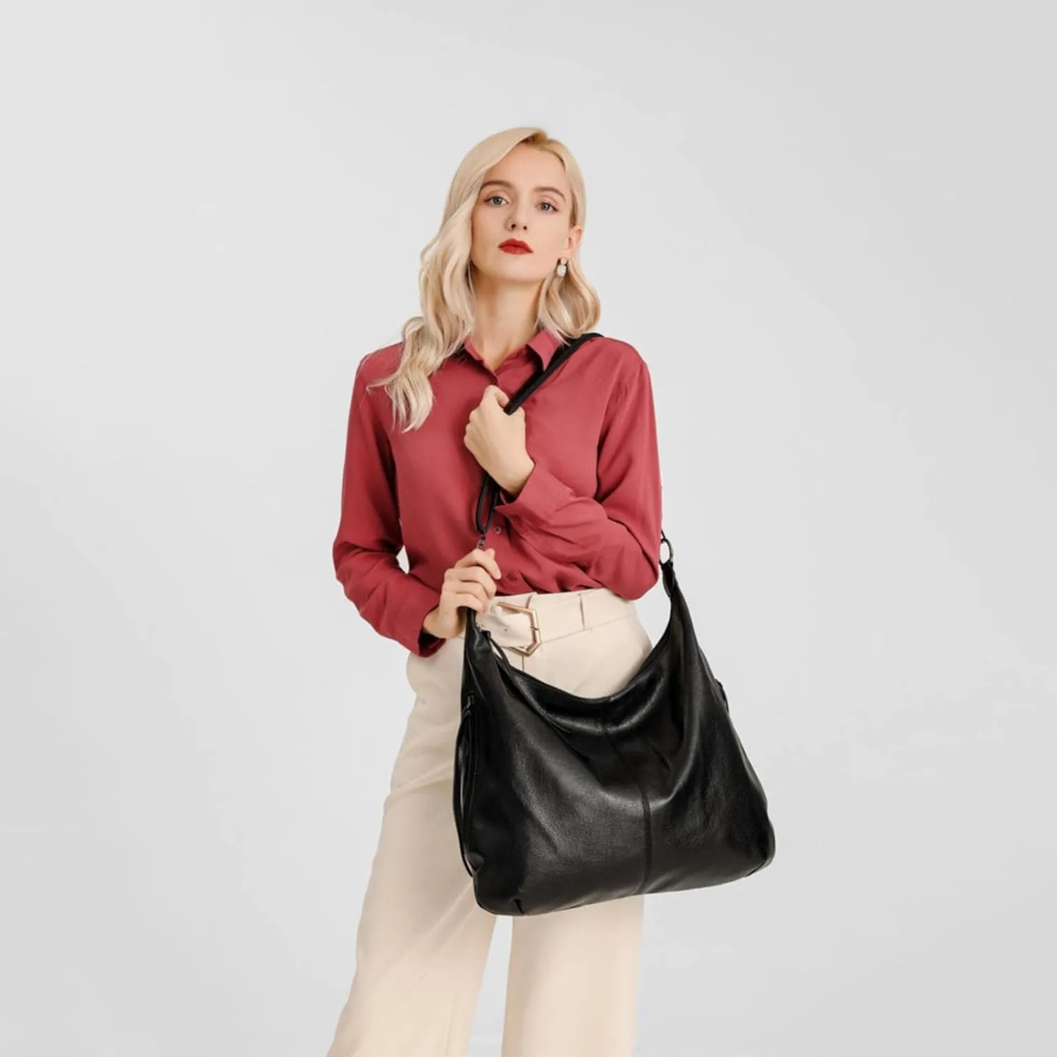Hobo Bags for Women Soft PU Leather Slouchy Bag Shoulder Purse with Zipper 3 In 1 Large Capacity Shopping Tote Leisure Messenger Bags PU Leather Purses and Handbags Shoulder Bag Z-Black