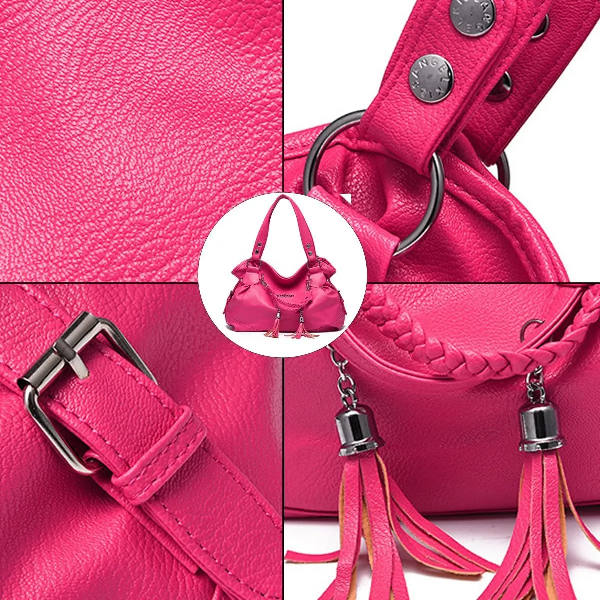 Hobo Purse for Women Large Shoulder Bag Leather Tote Fashion Top-Handle Bag Handbag with Tassel