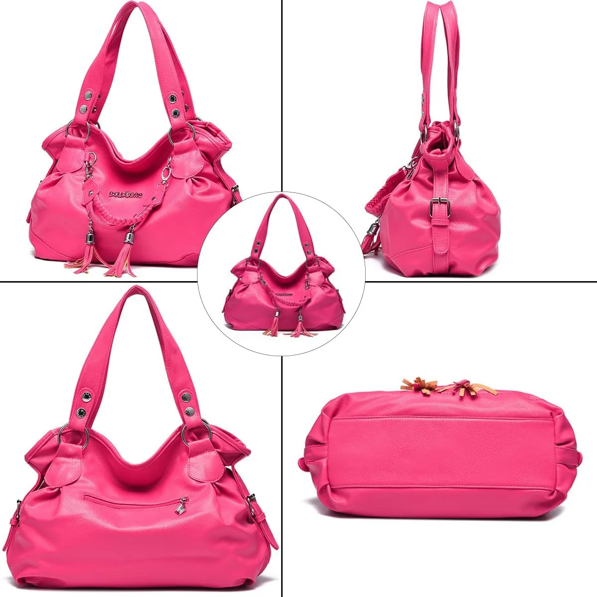 Hobo Purse for Women Large Shoulder Bag Leather Tote Fashion Top-Handle Bag Handbag with Tassel