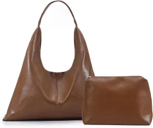 Hobo Shoulder Bag for Women Trendy Lightweight Soft Foldable Leather Hobo Tote Handbag with Coin Purse for Women
