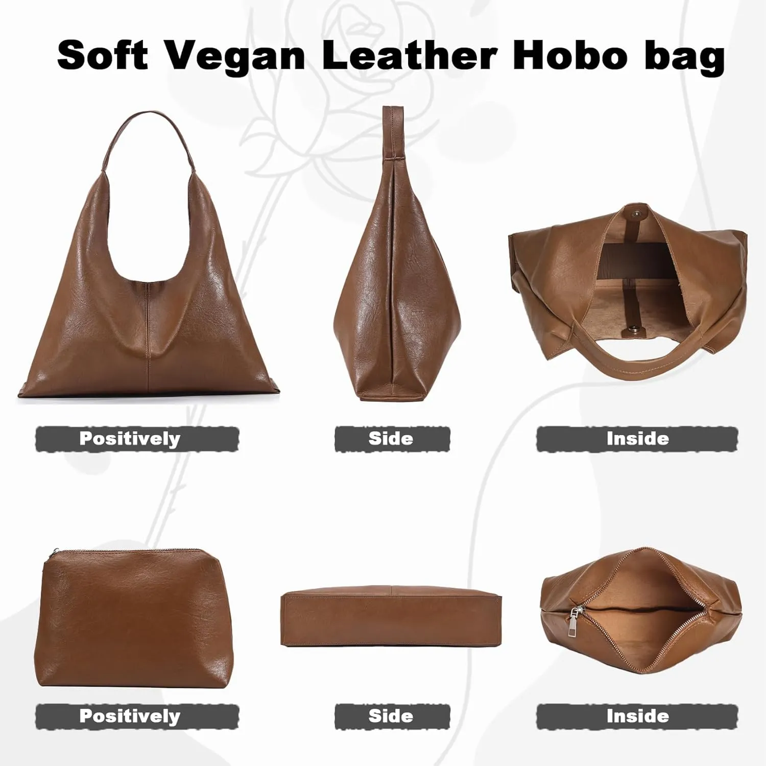 Hobo Shoulder Bag for Women Trendy Lightweight Soft Foldable Leather Hobo Tote Handbag with Coin Purse for Women