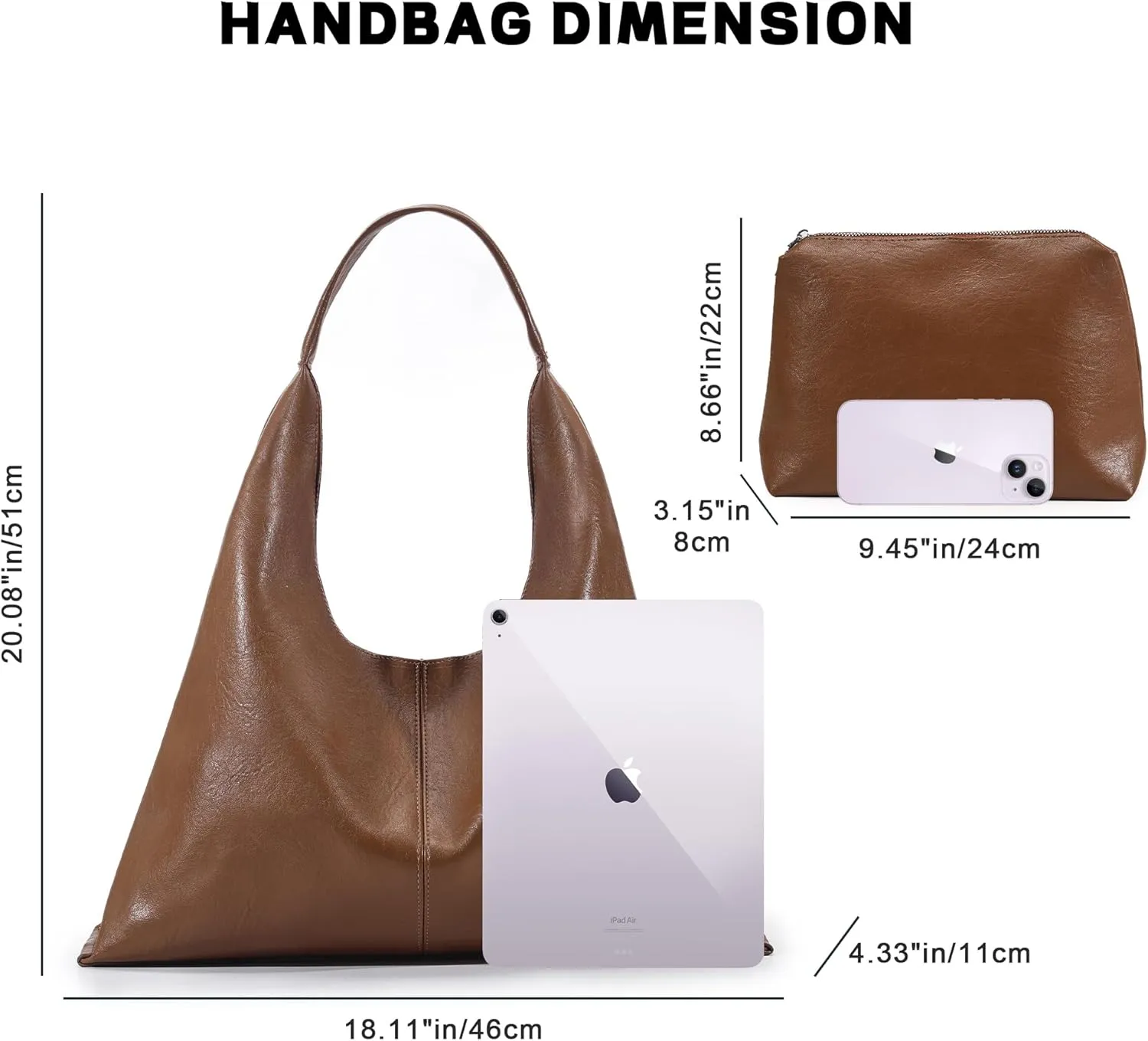 Hobo Shoulder Bag for Women Trendy Lightweight Soft Foldable Leather Hobo Tote Handbag with Coin Purse for Women