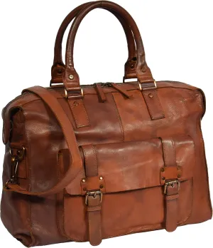 Holdall Travel Duffel Real Leather Cabin Size Bag Lightweight HOL7799 Tan