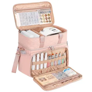 HOMEST Double Layer Nail Polish Organizer Holds 80 Bottles (15ml/0.5 fl. oz) and a Lamp, Case with 2 Removable Pouches for Manicure Tools Storage, Pink(Bag Only)